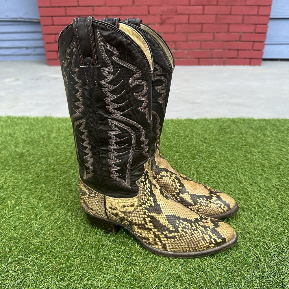 Vtg Justin‎ Chocolate Boa Snake Cowboy Boots Mens Size 8 D Western Rodeo 8622